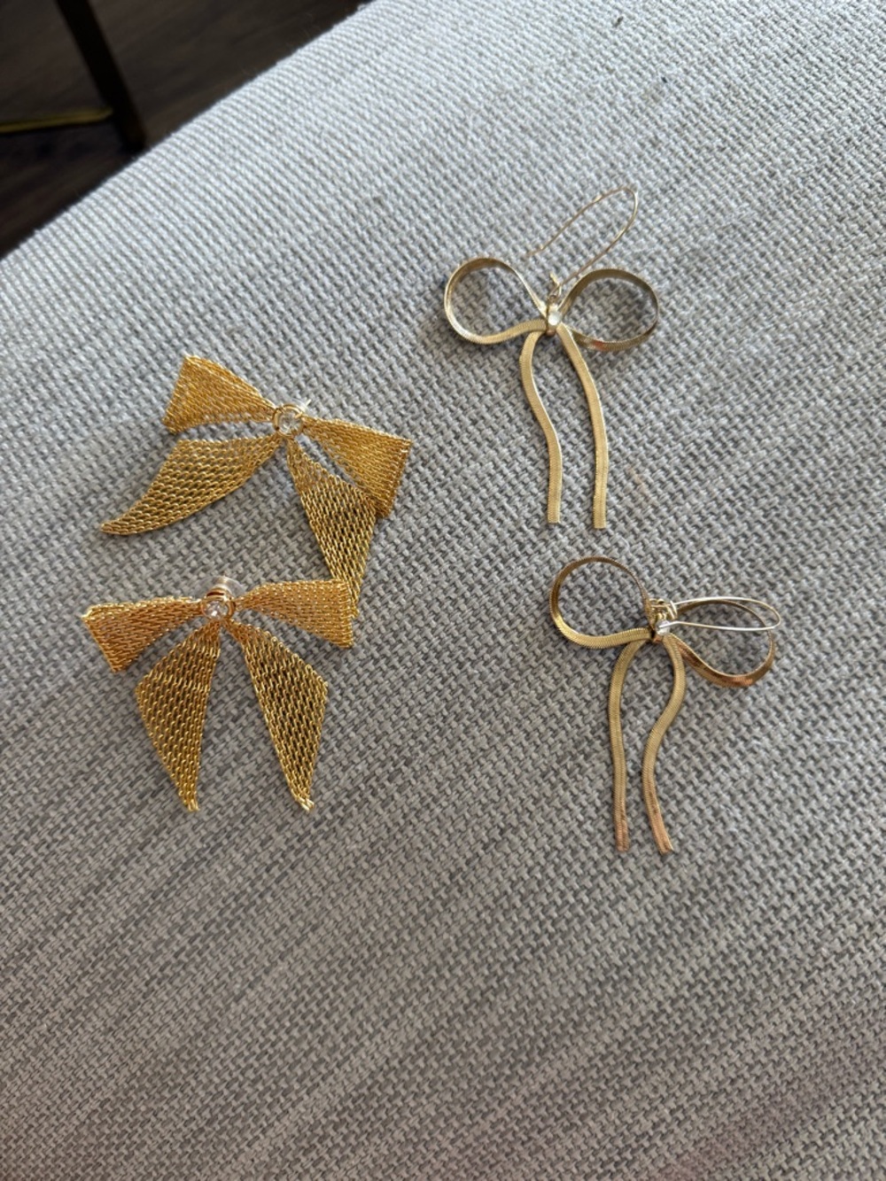 Gold Bow Dangle Earrings - Set of 2 Pairs